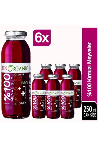 Benorganic Organik Kırmızı Meyveler Suyu 6x250 ml - Resim 2