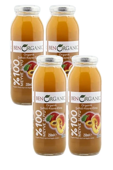 Benorganic BEN ORGANİC KAYISI & ŞEFTALİ & ELMA SUYU 250 ML - 4'LÜ - Resim 2