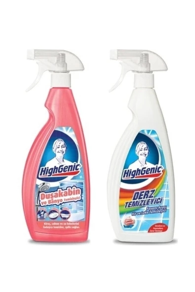 Highgenic Duşakabin Banyo Temizleyici Derz Fayans Arası Kir Ve Leke Temizleyici  2 Li Set 750 ml.
