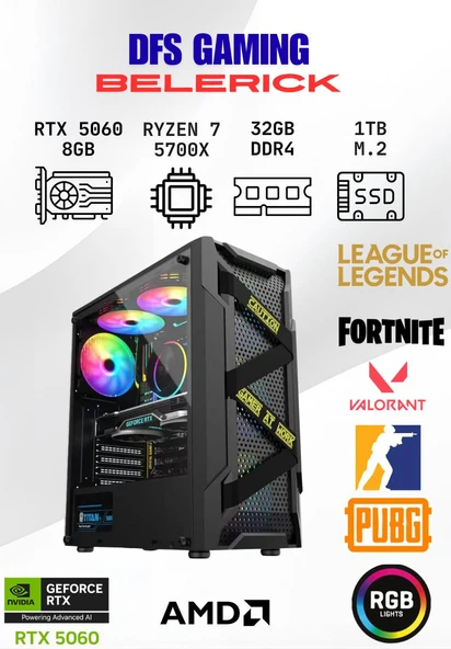 DFS Gaming BELERICK RYZEN 7 5700X-A520M-RTX 5060 8GB-32GB RAM-1TB M.2 SSD-OYUNCU BİLGİSAYARI ürün görseli