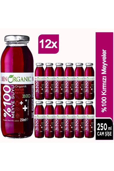 Benorganic Organik Kırmızı Meyveler Suyu 12x250 ml - 2