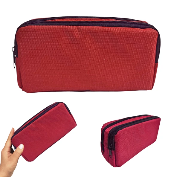 Kırmızı Kalem Kutusu ( iki Bölmeli ) Çift Gözlü Kalemlik ürün görseli