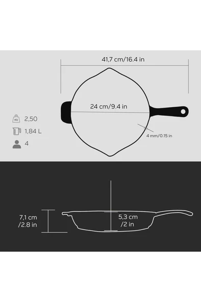 Lava Döküm Yuvarlak Kızartma Tavası Döküm Demir Yekpare Saplı. Çap(Ø)24cm Teşhir - 5