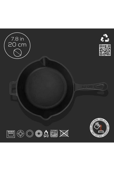 Lava Döküm Yuvarlak Kızartma Tavası Döküm Demir Yekpare Saplı. Çap(Ø)24cm Teşhir - 4