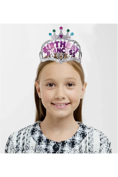 Kız Çocuk Prenses Tacı Yıldız Peri Asası Set Gümüş Birthday Yazılı Taç Sihirli Asa Doğum Günü Seti - 4