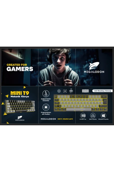 Mini T9 Türkçe Q Mekanik Klavye Red Switch Gamer Oyuncu Klavyesi - Resim 2