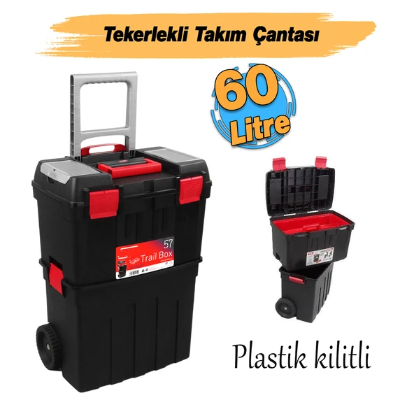 Tekerlekli Taşınabilir 60 Litre Organizer Bölmeli Taşınabilir Kulplu Takım Çantası Alet Çanta - 3