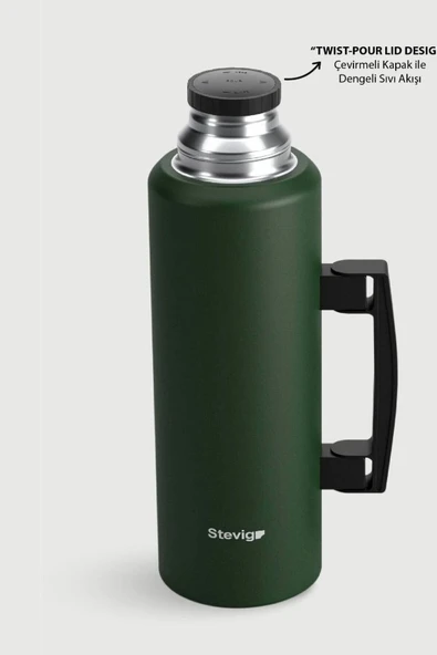 Stevig ST-206 4 Camp Klasik Vakumlu Kulplu Çelik Termos 1.5LT Green - 3