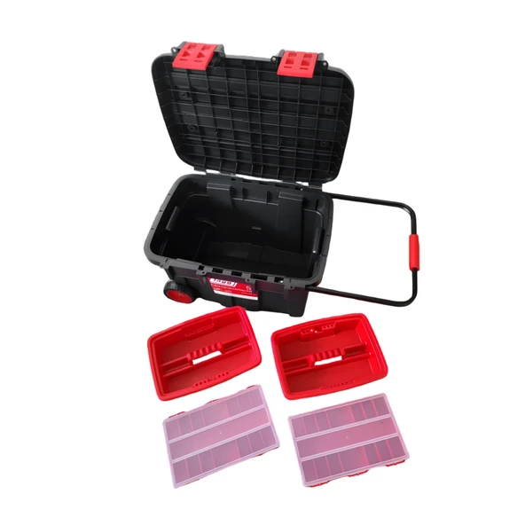 Tekerlekli Taşınabilir 78 Litre Organizer Bölmeli Taşınabilir Kulplu Takım Çantası Alet Çanta - 4