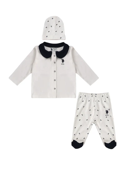 Krem Çıtçıtlı Gömlek Yaka Patikli Alt Bebek 3Lü Takım ürün görseli 1
