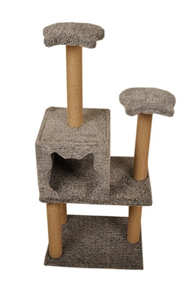 Pribor Üç Katlı Yuvalı Lüx Kedi Tırmalama Platformu ve Kedi Oyun Evi Gri 118 cm - 2