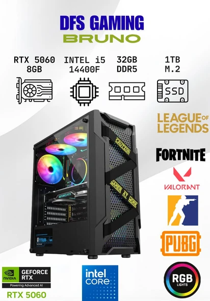 DFS Gaming BRUNO INTEL i5 14400F-H610M-RTX 5060-32GB DDR5 RAM-1TB M.2 SSD-OYUNCU BİLGİSAYARI ürün görseli