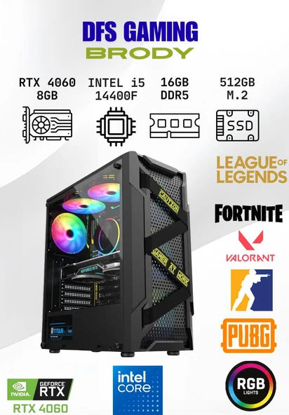 DFS Gaming BRODY INTEL i5 14400F-H610M DDR5-RTX 4060-16GB DDR5 RAM-512GB NVME M.2 SSD-OYUNCU BİLGİSAYARI ürün görseli