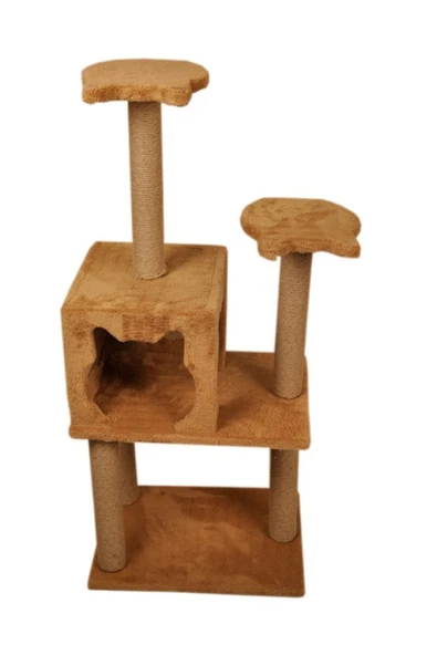 Pribor Üç Katlı Yuvalı Lüx Kedi Tırmalama Platformu ve Kedi Oyun Evi Kahverengi 118 cm - 2