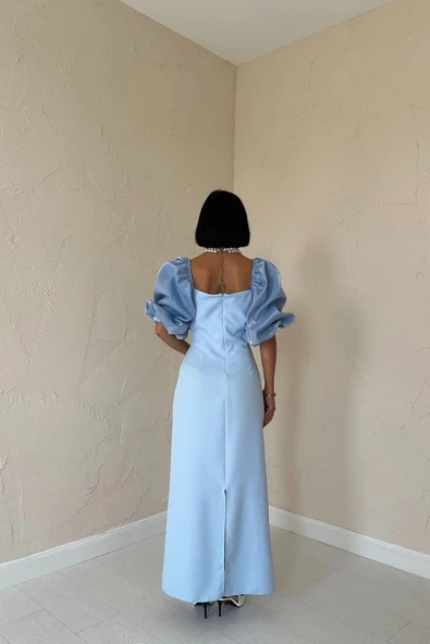 Bebe Mavi İşlemeli Kolu Garnili Elbise - Resim 4