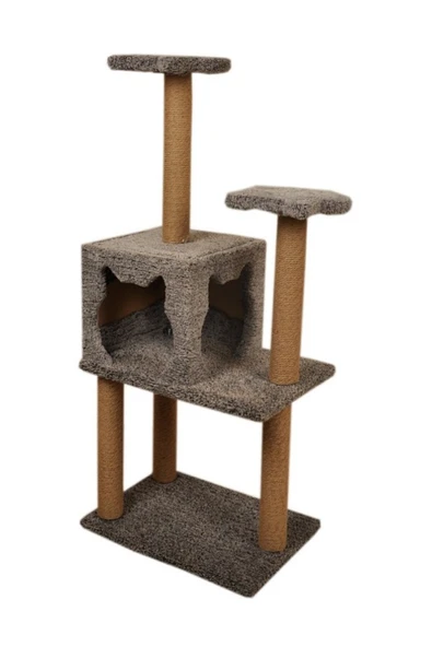 Pribor Üç Katlı Yuvalı Lüx Kedi Tırmalama Platformu ve Kedi Oyun Evi Gri 118 cm - 3