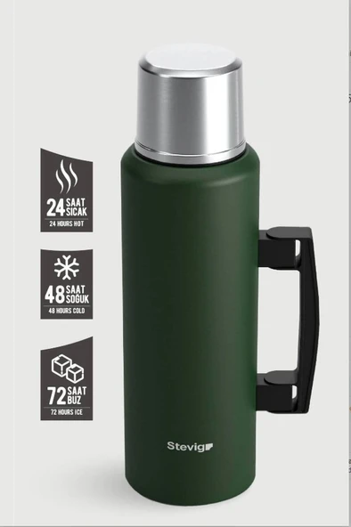 Stevig ST-206 4 Camp Klasik Vakumlu Kulplu Çelik Termos 1.5LT Green - 2