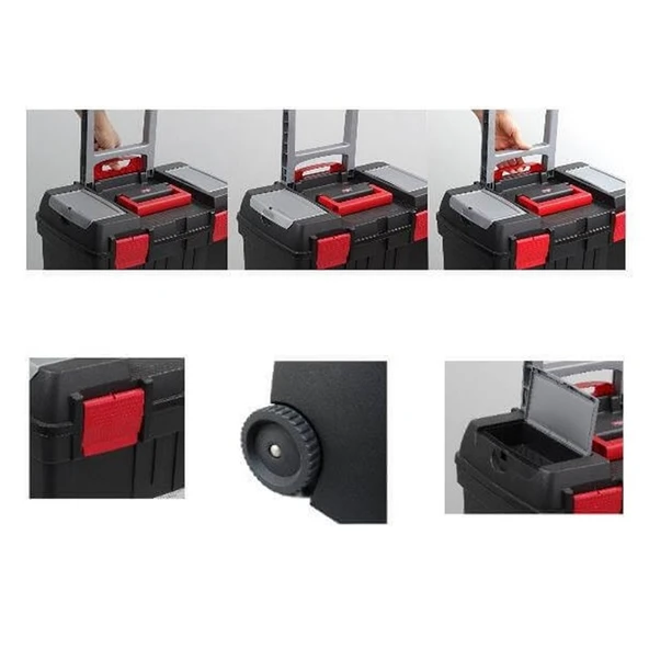 Tekerlekli Taşınabilir 60 Litre Organizer Bölmeli Taşınabilir Kulplu Takım Çantası Alet Çanta - 7
