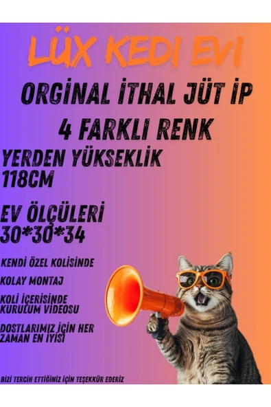 Pribor Üç Katlı Yuvalı Lüx Kedi Tırmalama Platformu ve Kedi Oyun Evi Kahverengi 118 cm - 4