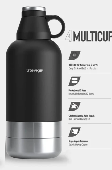 Stevig ST-212 4 Multi-Cup Çelik Termos 1.9LT Black - 2