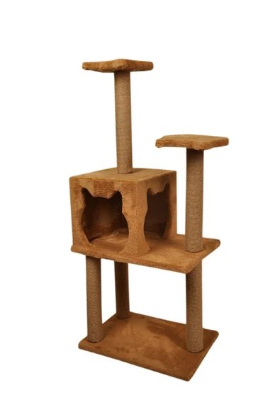 Pribor Üç Katlı Yuvalı Lüx Kedi Tırmalama Platformu ve Kedi Oyun Evi Kahverengi 118 cm - 3