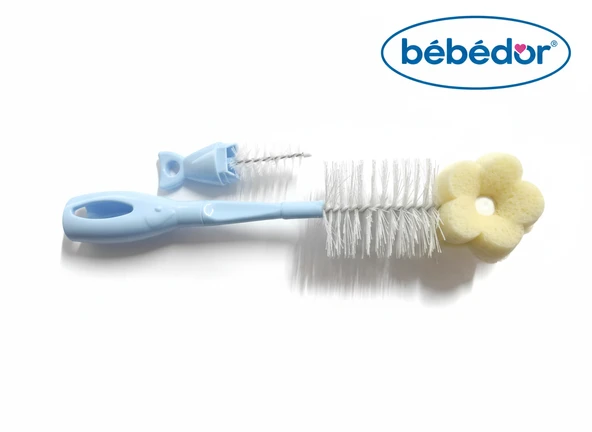 Bebedor Yeni Sünger Uçlu Biberon ve Emzik Temizleme Fırçası Mavi 575