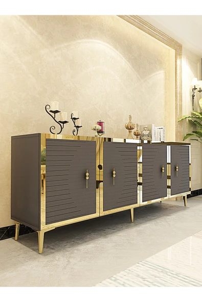 CENEYRA KA1801AG TUNA KONSOL, TV SEHPASI ANTRASİT-GOLD 180cm - 2