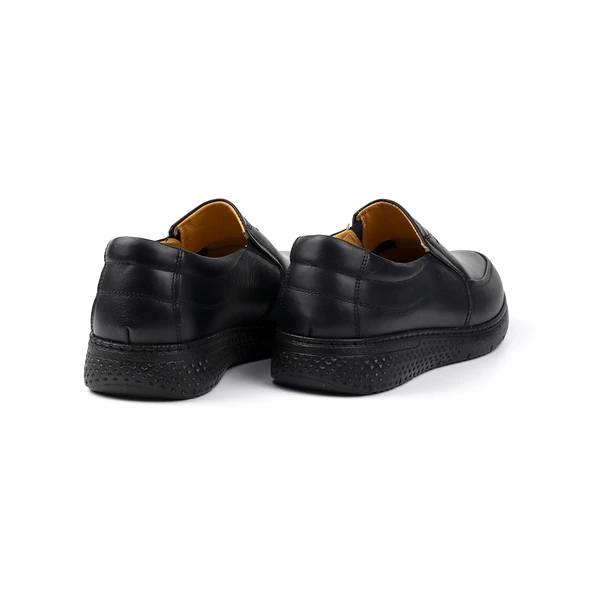 Erkek Siyah Hakiki Deri Ayakkabı, Ortopedik Taban Loafer Ayakkabı Yumuşak Mevsimlik Kışlık Günlük Casual Ayakkabı - 4