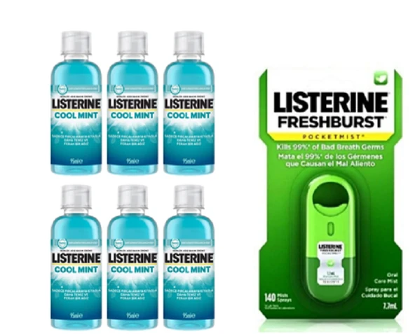 Listerine Cool Mint Ağız Gargarası 95 ml x6 + Fresh Burst Pocketmist Ağız Spreyi 7.7 ml