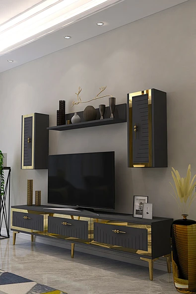 CENEYRA TVR1801A - TUNA TV ÜNİTESİ ANTRASİT GOLD 180CM - 2