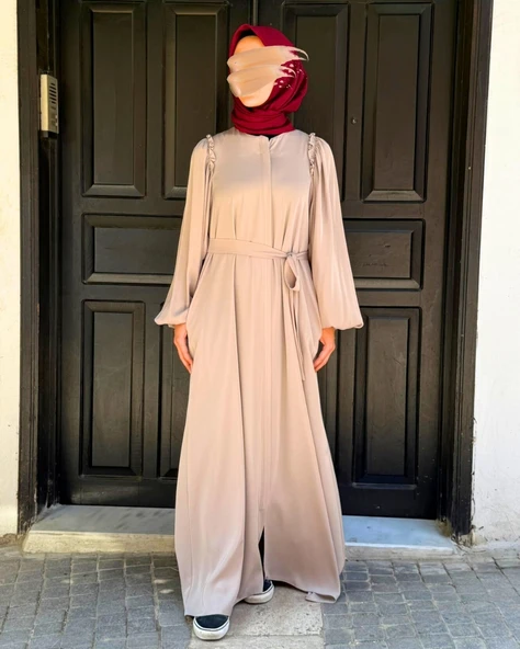Dubai İpeği Tesettür Ferace Bej - 12