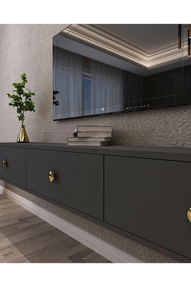 CENEYRA TDA1801AG - ZUZU DUVARA MONTAJ TV STAND ANTRASİT-GOLD 180CM - 3