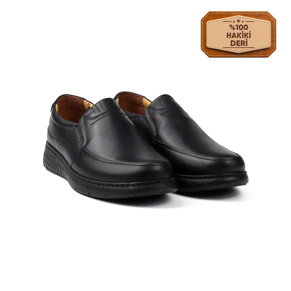 Erkek Siyah Hakiki Deri Ayakkabı, Ortopedik Taban Loafer Ayakkabı Yumuşak Mevsimlik Kışlık Günlük Casual Ayakkabı