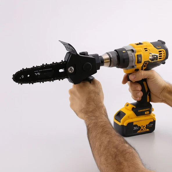 Matkap Uyumlu Zincirli Dal Budama Testeresi Ahşap Sunta MDF Kesme Aparatı Tutma Kollu Zincir Dahil - Resim 3