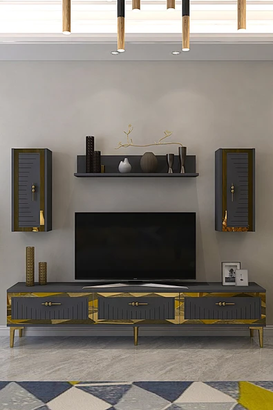 CENEYRA TVR1801A - TUNA TV ÜNİTESİ ANTRASİT GOLD 180CM