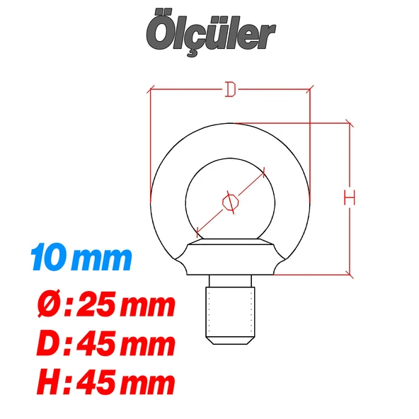 Aybolt 10 mm Halka Civata 5 ADET Eye Bolt Metal Civatası Çelik Montaj ve Sabitleme Hırdavat Bağlantı - Resim 3