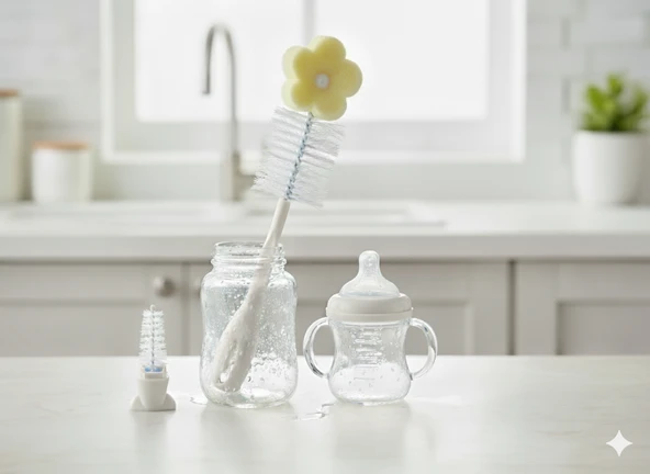 Bebedor Yeni Sünger Uçlu Biberon ve Emzik Temizleme Fırçası Beyaz 575 - 2