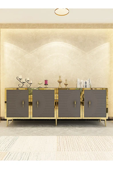 CENEYRA KA1801AG TUNA KONSOL, TV SEHPASI ANTRASİT-GOLD 180cm