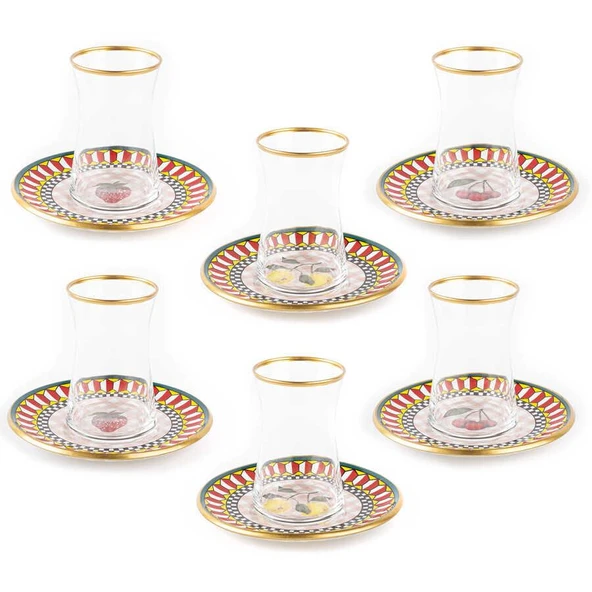 TANTİTONİ GOLD YALDIZLI MEYVE DESENLİ 12 PARÇA CAM ÇAY SETİ ürün görseli