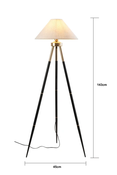Cosby Siyah-Gold Kaplamalı Tripod Metal 3 Ayaklı Lambader - 6