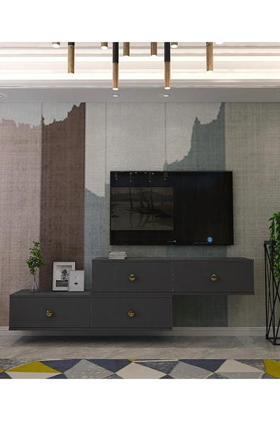 CENEYRA TDA1203AG - ZUZU 2Lİ DUVARA MONTAJ TV STAND ANTRASİT-GOLD 120CM+120CM