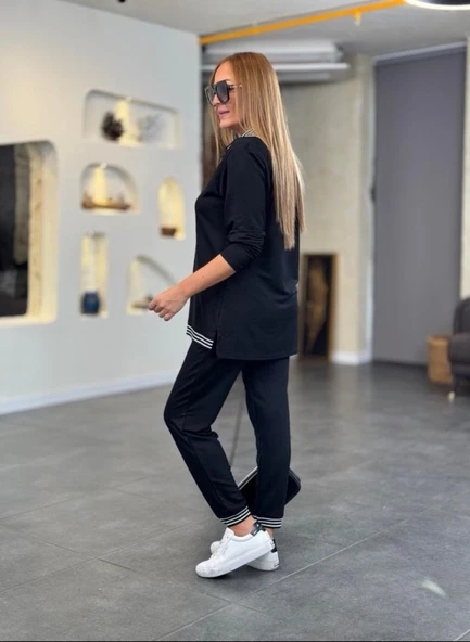 Kadın Uzun Kollu Ribana Ve Fermuar Detay Bluz Ve Yüksel Bel Pantolon 2li Takım - Resim 5