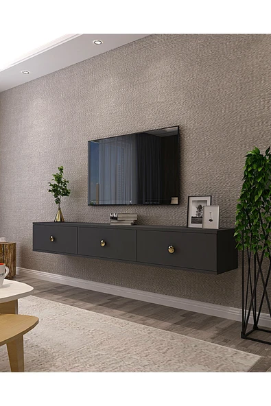 CENEYRA TDA1801AG - ZUZU DUVARA MONTAJ TV STAND ANTRASİT-GOLD 180CM - 2