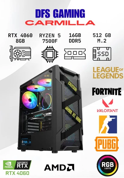 DFS Gaming CARMILLA RYZEN 5 7500F-B650M-RTX 4060 8GB-16GB DDR5 RAM-512GB M.2 SSD-OYUNCU BİLGİSAYARI ürün görseli
