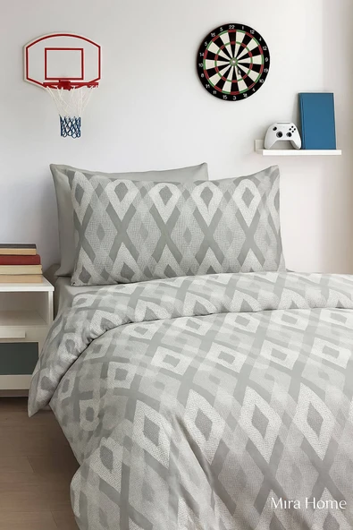 Zigzag Desenli Gri Pamuklu Tek Kişilik Nevresim Takımı - 3