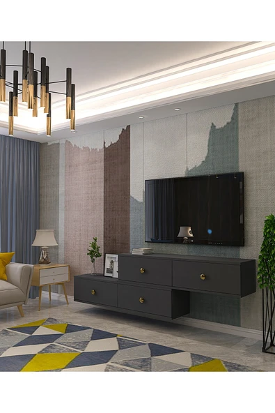 CENEYRA TDA1203AG - ZUZU 2Lİ DUVARA MONTAJ TV STAND ANTRASİT-GOLD 120CM+120CM - 2