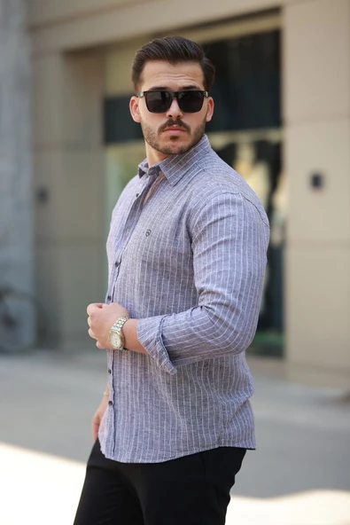 Erkek çizgili Uzun Kollu Gömlek - 2