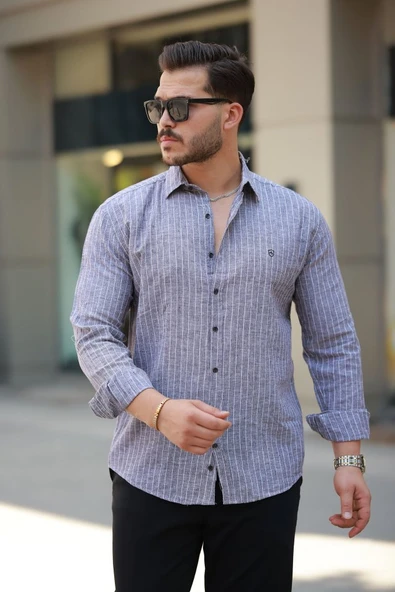 Erkek çizgili Uzun Kollu Gömlek