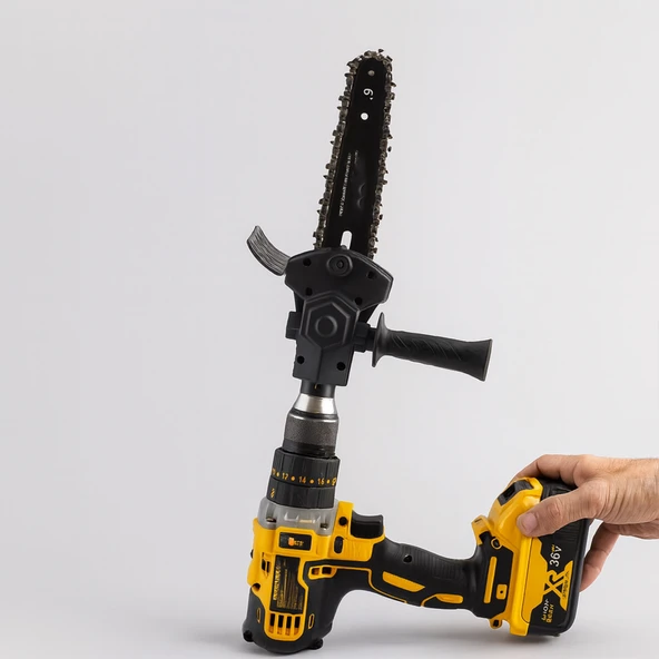 Matkap Uyumlu Zincirli Dal Budama Testeresi Ahşap Sunta MDF Kesme Aparatı Tutma Kollu Zincir Dahil - Resim 4