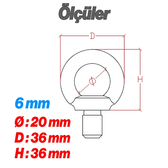 Aybolt Eye Bolt 5 Adet 6 mm Metal Halka Civata Askı Civatası Paslanmaz Çelik Montaj Bağlantı Elemanı - Resim 2